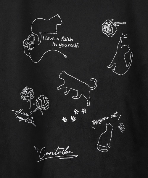 WESTSEA（ウエストシー）の「猫 × 薔薇モチーフ刺繍 フェイクスエード 半袖Tシャツ オーバーサイズ（Tシャツ/カットソー・メンズ・オフホワイト/グレー/ブラック・L/M）」の11枚目の写真
