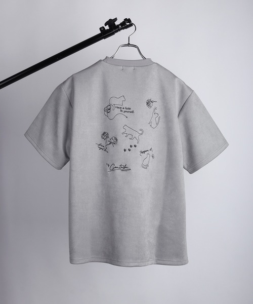 WESTSEA（ウエストシー）の「猫 × 薔薇モチーフ刺繍 フェイクスエード 半袖Tシャツ オーバーサイズ（Tシャツ/カットソー・メンズ・オフホワイト/グレー/ブラック・L/M）」の13枚目の写真