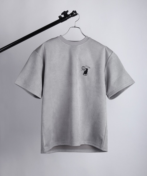 WESTSEA（ウエストシー）の「猫 × 薔薇モチーフ刺繍 フェイクスエード 半袖Tシャツ オーバーサイズ（Tシャツ/カットソー・メンズ・オフホワイト/グレー/ブラック・L/M）」の12枚目の写真