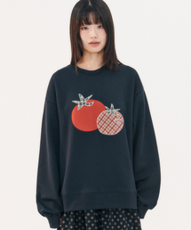 トマト アプリケ刺繍 スウェット Tシャツ AMM1319 (ネイビー)