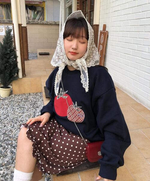 ambler（エムブラー）の「トマト アプリケ刺繍 スウェット Tシャツ AMM1319 (ネイビー)（スウェット・レディース・その他・SMALL/MEDIUM/LARGE）」の6枚目の写真