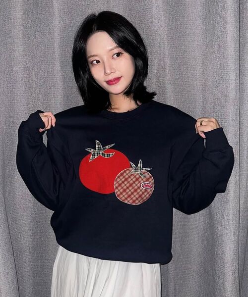 ambler（エムブラー）の「トマト アプリケ刺繍 スウェット Tシャツ AMM1319 (ネイビー)（スウェット・レディース・その他・SMALL/MEDIUM/LARGE）」の7枚目の写真