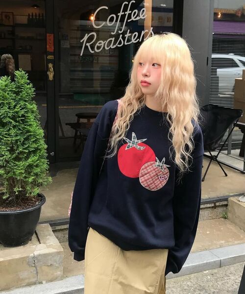 ambler（エムブラー）の「トマト アプリケ刺繍 スウェット Tシャツ AMM1319 (ネイビー)（スウェット・レディース・その他・SMALL/MEDIUM/LARGE）」の8枚目の写真