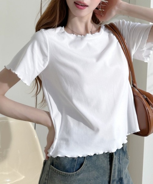 Ada.(エイダ)の「メロウ デザイン ショート丈 半袖 カットソー(Tシャツ/カットソー・レディース・グレー/ライトブルー/ブラック/ホワイト・FREE)」の1枚目の写真