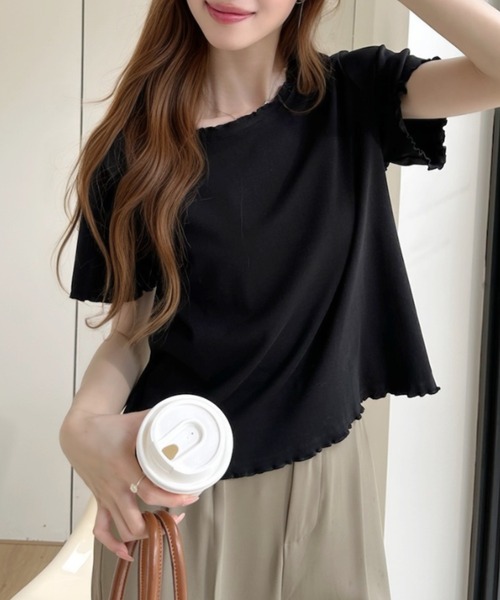 Ada.(エイダ)の「メロウ デザイン ショート丈 半袖 カットソー(Tシャツ/カットソー・レディース・グレー/ライトブルー/ブラック/ホワイト・FREE)」の2枚目の写真