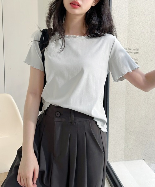 Ada.(エイダ)の「メロウ デザイン ショート丈 半袖 カットソー(Tシャツ/カットソー・レディース・グレー/ライトブルー/ブラック/ホワイト・FREE)」の6枚目の写真