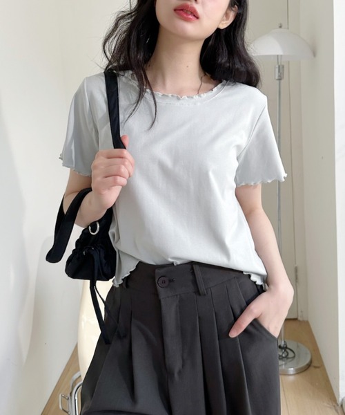Ada.(エイダ)の「メロウ デザイン ショート丈 半袖 カットソー(Tシャツ/カットソー・レディース・グレー/ライトブルー/ブラック/ホワイト・FREE)」の8枚目の写真