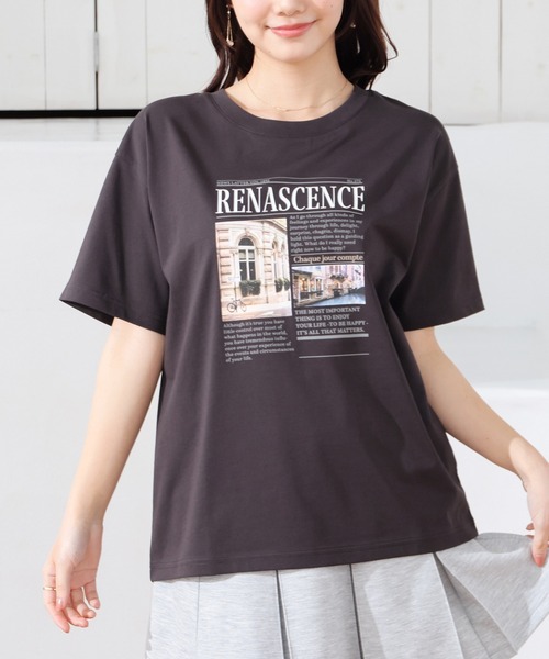 Honeys（ハニーズ）の「【ハニさら・接触冷感・ＵＶカット】フォトプリントＴシャツ（Tシャツ/カットソー・レディース・ホワイト/オートミール/スミクロ/ベージュ・L/LL/M/S）」の10枚目の写真