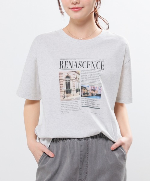 Honeys（ハニーズ）の「【ハニさら・接触冷感・ＵＶカット】フォトプリントＴシャツ（Tシャツ/カットソー・レディース・ホワイト/オートミール/スミクロ/ベージュ・L/LL/M/S）」の12枚目の写真