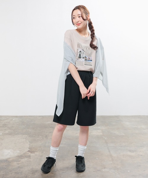 Honeys（ハニーズ）の「【ハニさら・接触冷感・ＵＶカット】フォトプリントＴシャツ（Tシャツ/カットソー・レディース・ホワイト/オートミール/スミクロ/ベージュ・L/LL/M/S）」の13枚目の写真