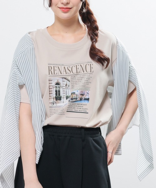 Honeys（ハニーズ）の「【ハニさら・接触冷感・ＵＶカット】フォトプリントＴシャツ（Tシャツ/カットソー・レディース・ホワイト/オートミール/スミクロ/ベージュ・L/LL/M/S）」の14枚目の写真