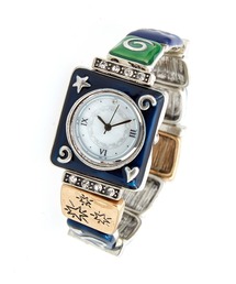 an meets zakka（アンミツザッカ）の「an meets zakka レトロアンティーク装飾ポップアート刻印カラフルプレート連結バンドブレスレットウォッチ（アナログ腕時計）」