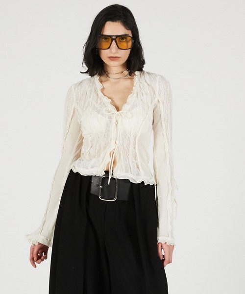 PRANK PROJECT（プランクプロジェクト）の「【2026Summer Pre-Order】シアードットスリムシャツ / Sheer Dot Slim Shirt（シャツ/ブラウス・レディース・ブラック/アイボリー・FREE）」の2枚目の写真