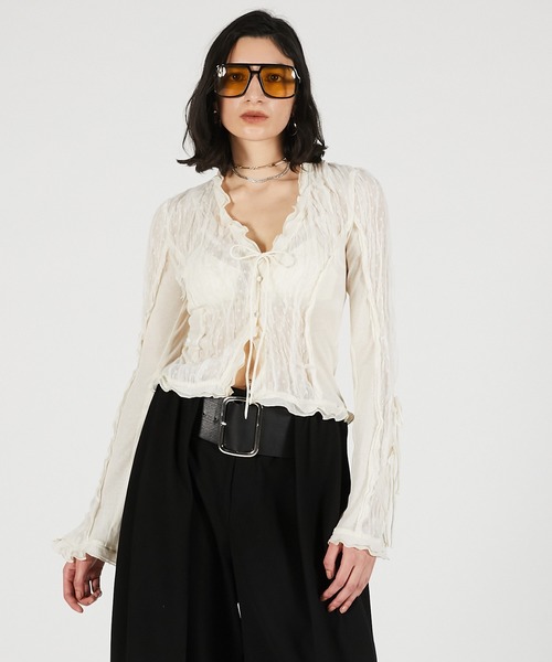 PRANK PROJECT（プランクプロジェクト）の「【2026Summer Pre-Order】シアードットスリムシャツ / Sheer Dot Slim Shirt（シャツ/ブラウス・レディース・ブラック/アイボリー・FREE）」の4枚目の写真