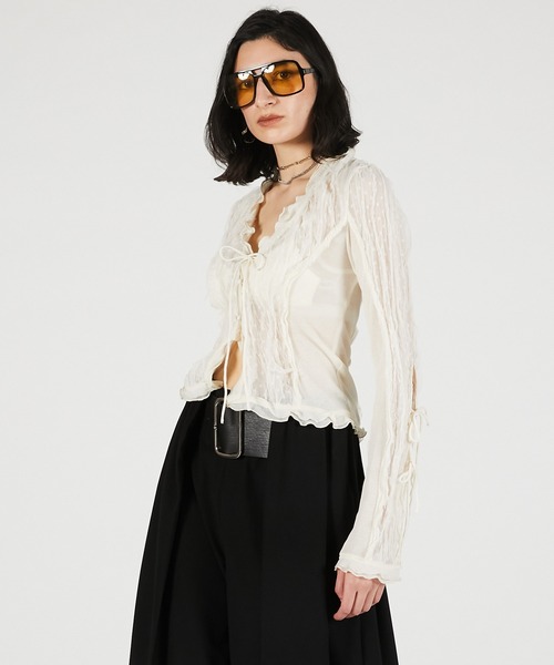 PRANK PROJECT（プランクプロジェクト）の「【2026Summer Pre-Order】シアードットスリムシャツ / Sheer Dot Slim Shirt（シャツ/ブラウス・レディース・ブラック/アイボリー・FREE）」の5枚目の写真