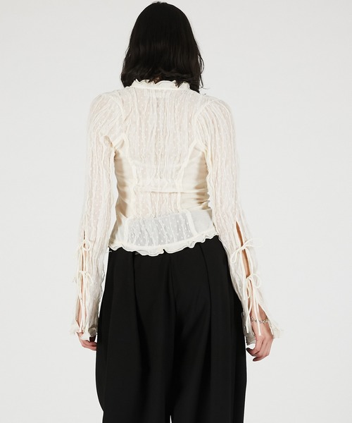 PRANK PROJECT（プランクプロジェクト）の「【2026Summer Pre-Order】シアードットスリムシャツ / Sheer Dot Slim Shirt（シャツ/ブラウス・レディース・ブラック/アイボリー・FREE）」の6枚目の写真