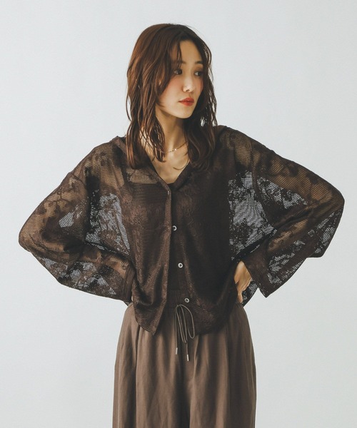 GLOBAL WORK(グローバルワーク)の「ジャガードレースパーカー/632458(パーカー・レディース・アイボリー/ブラウン/ブラック・LARGE/MEDIUM)」の4枚目の写真