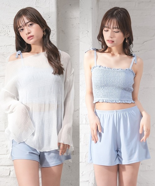 Honeys(ハニーズ)の「水着3点セット/シアー(水着・レディース・ホワイト×ブルー/ブラック系その他・L/LL/M/S)」の1枚目の写真