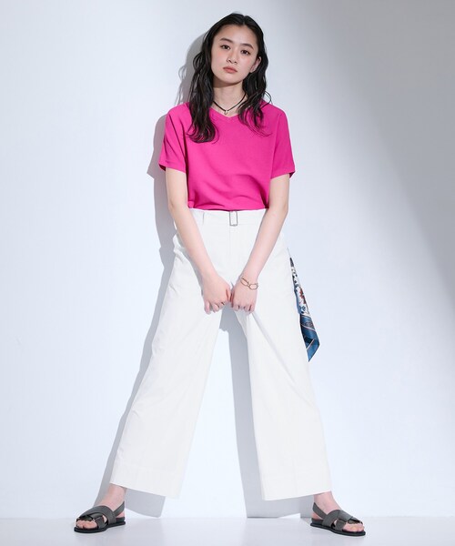 INDIVI(インディヴィ)の「【撥水/UVケア/SETUP可能】軽量ベルト付ワイドストレートパンツ(その他パンツ・レディース・ベージュ/ブルー系その他/ブラック/ホワイト・05/13/15 /36/38/40/19)」の7枚目の写真