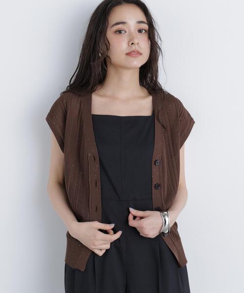 N.（N. Natural Beauty Basic）（エヌエヌナチュラルビューティーベーシック）の「スパンコールシアーニット（カーディガン/ボレロ・レディース・ブラウン/ブラック/イエロー・ﾌﾘ-）」の3枚目の写真