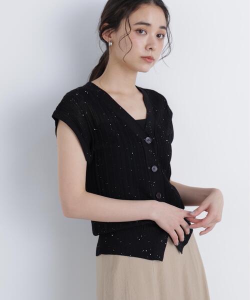 N.（N. Natural Beauty Basic）（エヌエヌナチュラルビューティーベーシック）の「スパンコールシアーニット（カーディガン/ボレロ・レディース・ブラウン/ブラック/イエロー・ﾌﾘ-）」の7枚目の写真