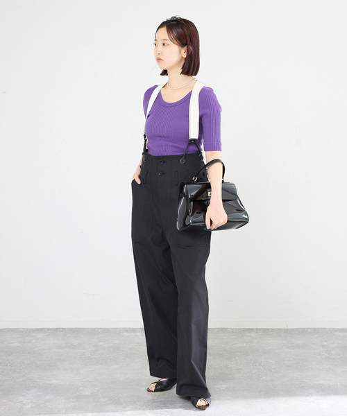 IENA(イエナ)の「PEACEFUL DAYS/ピースフルデイズ サスペンダーPT パンツ(その他パンツ・レディース・アイボリー/ネイビー・36/38)」の6枚目の写真