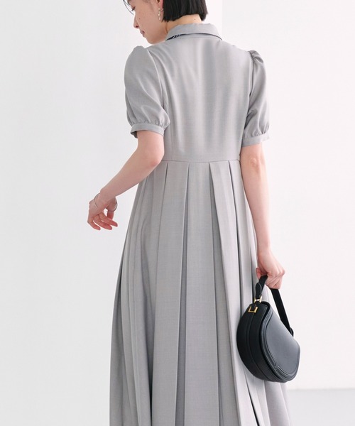 RUIRUE BOUTIQUE（ルイルエブティック）の「洗える ｜ プリーツスカート ワンピース ｜ 襟付きワンピース・夏ワンピース・ロングワンピース・リゾートワンピース・デザインワンピース（ワンピース・レディース・ピンクベージュ/グレイッシュベージュ/ネイビー・S/M/L）」の11枚目の写真