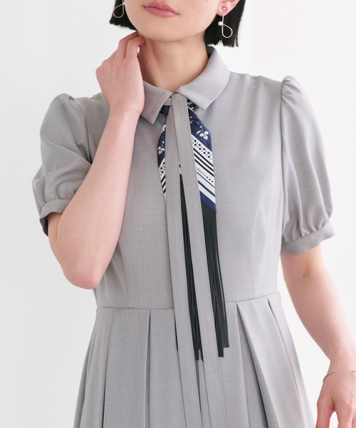 RUIRUE BOUTIQUE（ルイルエブティック）の「洗える ｜ プリーツスカート ワンピース ｜ 襟付きワンピース・夏ワンピース・ロングワンピース・リゾートワンピース・デザインワンピース（ワンピース・レディース・ピンクベージュ/グレイッシュベージュ/ネイビー・S/M/L）」の12枚目の写真