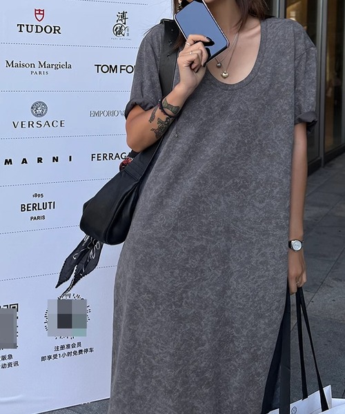 meJane(ミージェーン)の「ムラ染め Uネック半そでTシャツワンピース(ワンピース・レディース・カーキオリーブ/ヘザーチャコール・FREE)」の10枚目の写真