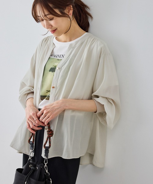 ROPE' PICNIC(ロペピクニック)の「布帛シアーカーディガンブラウス(シャツ/ブラウス・レディース・キナリ/ベージュ/ブラック・FREE)」の21枚目の写真