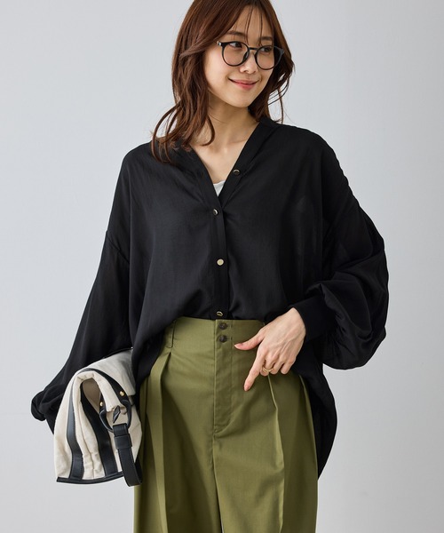 ROPE' PICNIC(ロペピクニック)の「布帛シアーカーディガンブラウス(シャツ/ブラウス・レディース・キナリ/ベージュ/ブラック・FREE)」の13枚目の写真