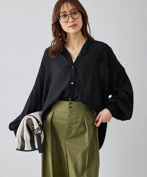 ROPE' PICNIC(ロペピクニック)の「布帛シアーカーディガンブラウス(シャツ/ブラウス・レディース・キナリ/ベージュ/ブラック・FREE)」の12枚目の写真