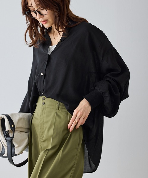 ROPE' PICNIC(ロペピクニック)の「布帛シアーカーディガンブラウス(シャツ/ブラウス・レディース・キナリ/ベージュ/ブラック・FREE)」の15枚目の写真