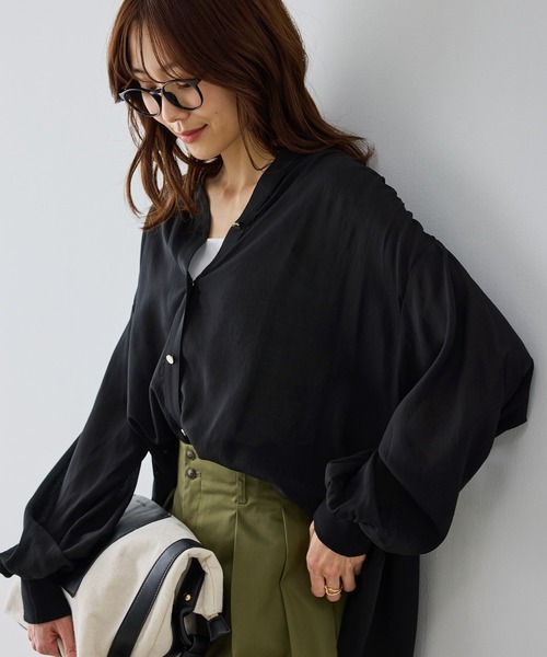 ROPE' PICNIC(ロペピクニック)の「布帛シアーカーディガンブラウス(シャツ/ブラウス・レディース・キナリ/ベージュ/ブラック・FREE)」の16枚目の写真