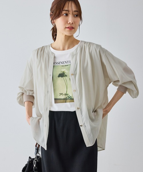 ROPE' PICNIC(ロペピクニック)の「布帛シアーカーディガンブラウス(シャツ/ブラウス・レディース・キナリ/ベージュ/ブラック・FREE)」の19枚目の写真