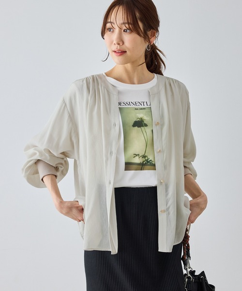 ROPE' PICNIC(ロペピクニック)の「布帛シアーカーディガンブラウス(シャツ/ブラウス・レディース・キナリ/ベージュ/ブラック・FREE)」の20枚目の写真