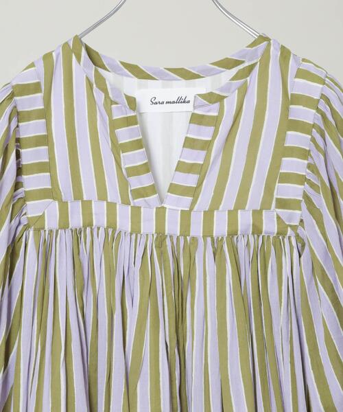 sara mallika(サラ マリカ)の「Sara mallika/Stripe Print Gather Dress(セットアップ可)(ワンピース・レディース・カーキ・S)」の3枚目の写真