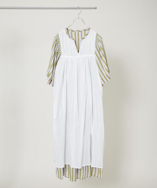sara mallika(サラ マリカ)の「Sara mallika/Stripe Print Gather Dress(セットアップ可)(ワンピース・レディース・カーキ・S)」の7枚目の写真