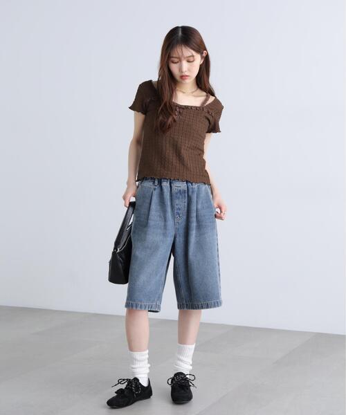 FREE'S MART（フリーズマート）の「◆レースコンパクトカットソー（Tシャツ/カットソー・レディース・ブルー/ブラウン/ホワイト・FREE）」の4枚目の写真
