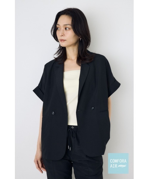 AZUL by moussy(アズールバイマウジー)の「COMFORA AIRハーフスリーブジャケット(テーラードジャケット・レディース・アイボリー/ブラウン/ブラック・SMALL/MEDIUM)」の1枚目の写真