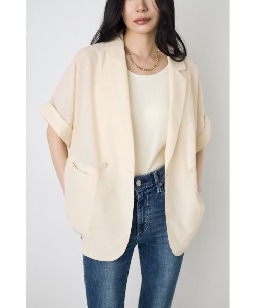 AZUL by moussy(アズールバイマウジー)の「COMFORA AIRハーフスリーブジャケット(テーラードジャケット・レディース・アイボリー/ブラウン/ブラック・SMALL/MEDIUM)」の5枚目の写真