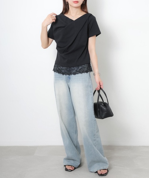 Riberry(リベリー)の「フロントドレープ裾レーストップス(Tシャツ/カットソー・レディース・ブラック/オフホワイト・FREE)」の17枚目の写真