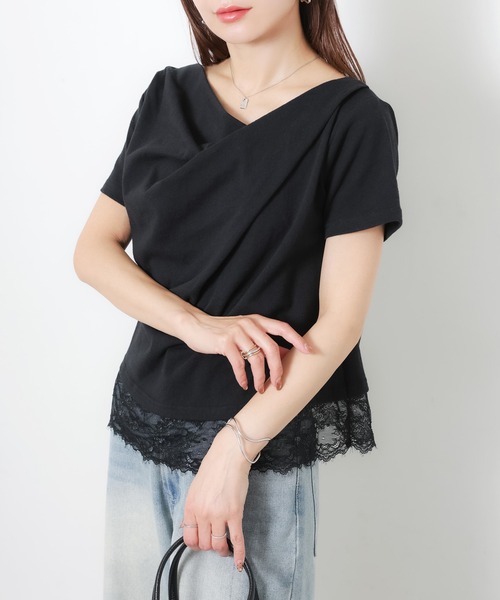 Riberry(リベリー)の「フロントドレープ裾レーストップス(Tシャツ/カットソー・レディース・ブラック/オフホワイト・FREE)」の20枚目の写真