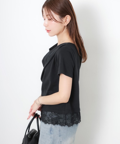 Riberry(リベリー)の「フロントドレープ裾レーストップス(Tシャツ/カットソー・レディース・ブラック/オフホワイト・FREE)」の21枚目の写真
