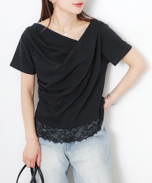 Riberry(リベリー)の「フロントドレープ裾レーストップス(Tシャツ/カットソー・レディース・ブラック/オフホワイト・FREE)」の18枚目の写真