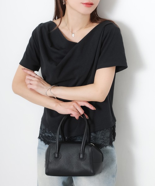 Riberry(リベリー)の「フロントドレープ裾レーストップス(Tシャツ/カットソー・レディース・ブラック/オフホワイト・FREE)」の19枚目の写真