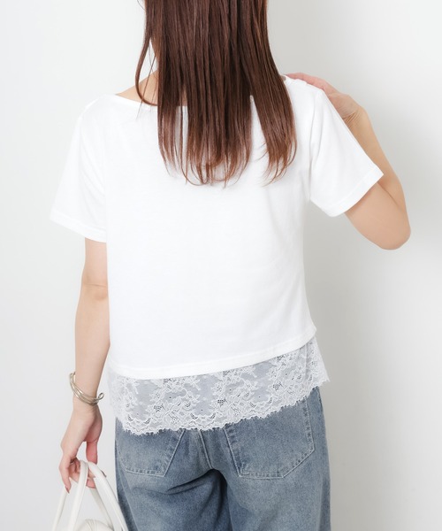Riberry(リベリー)の「フロントドレープ裾レーストップス(Tシャツ/カットソー・レディース・ブラック/オフホワイト・FREE)」の14枚目の写真