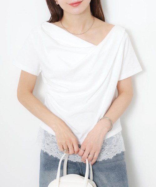 Riberry(リベリー)の「フロントドレープ裾レーストップス(Tシャツ/カットソー・レディース・ブラック/オフホワイト・FREE)」の10枚目の写真
