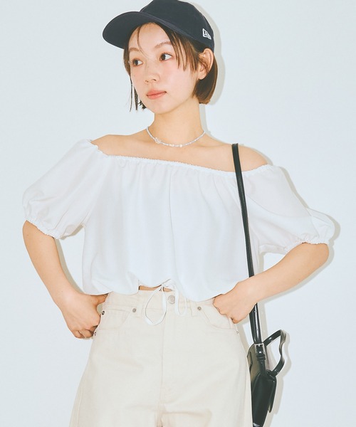 COLORME(カラーミー)の「【AKB48 伊藤百花 着用】ウエストギャザー クロップド トップス(シャツ/ブラウス・レディース・ホワイト/ブラック・FREE)」の2枚目の写真