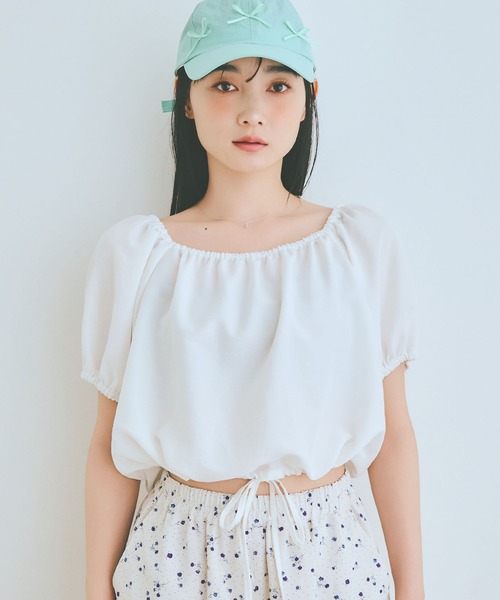 COLORME(カラーミー)の「【AKB48 伊藤百花 着用】ウエストギャザー クロップド トップス(シャツ/ブラウス・レディース・ホワイト/ブラック・FREE)」の12枚目の写真